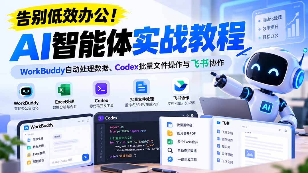 【无水印】告别低效办公!《AI智能体实战教程》WorkBuddy自动处理数据、Codex批量文件操作与飞书协作-橙心云网创