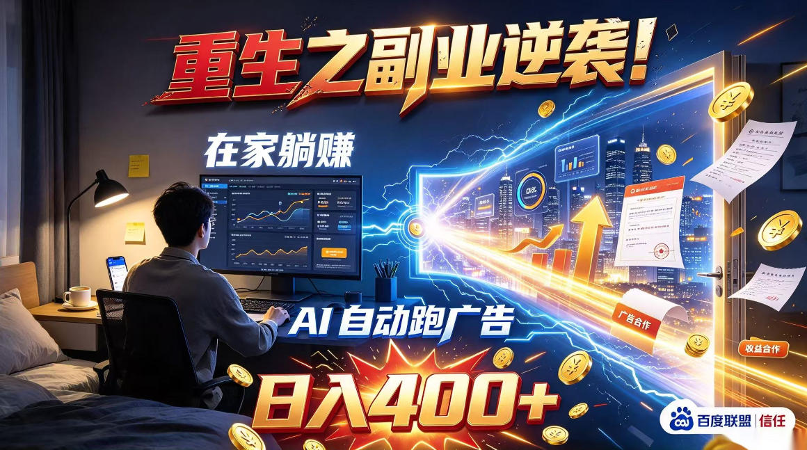 重生之副业逆袭！在家躺赚AI自动跑广告日入400+，无需人工操作【揭秘】-橙心云网创