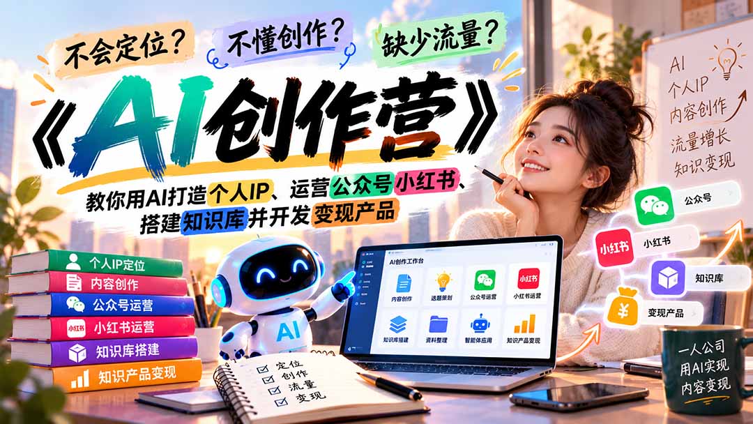 不会定位、不懂创作、缺少流量?《AI创作营》教你用AI打造个人IP、运营公众号小红书、搭建知识库并开发变现产品-橙心云网创