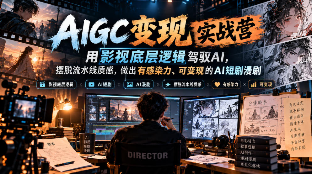 AIGC变现实战营,用影视底层逻辑驾驭AI,摆脱流水线质感,做出有感染力、可变现的AI短剧漫剧-橙心云网创