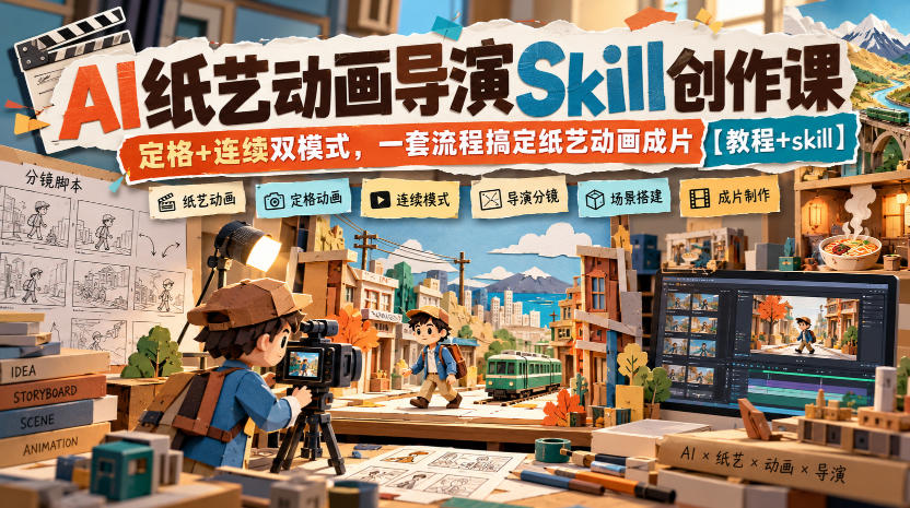 AI纸艺动画导演Skill创作课|定格+连续双模式,一套流程搞定纸艺动画成片【教程+skill】-橙心云网创