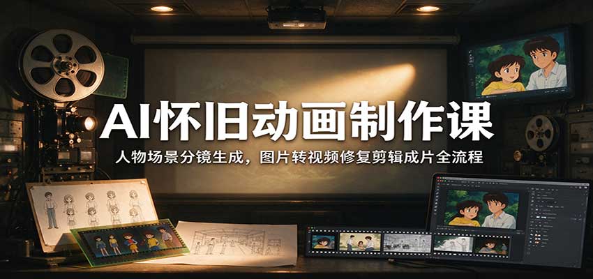 AI怀旧动画制作课：人物场景分镜生成，图片转视频修复剪辑成片全流程-橙心云网创