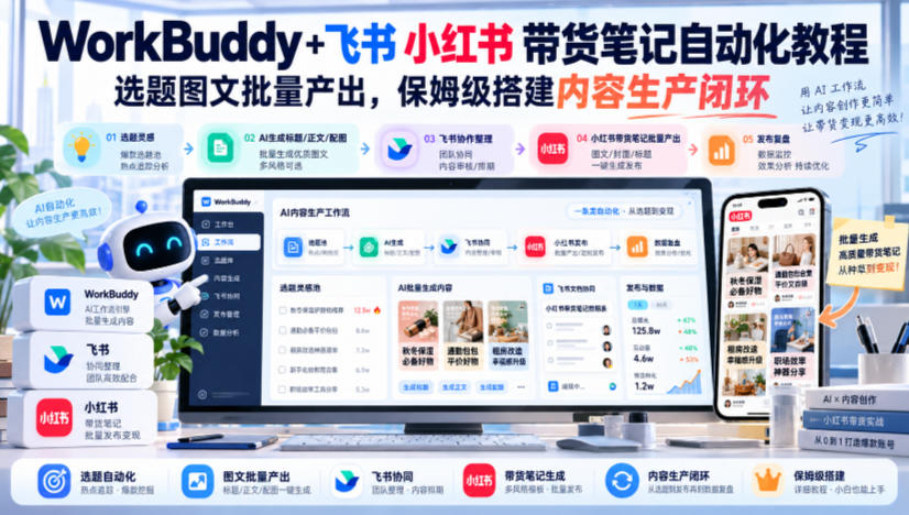 WorkBuddy+飞书小红书带货笔记自动化教程,选题图文批量产出,保姆级搭建内容生产闭环【文档】-橙心云网创