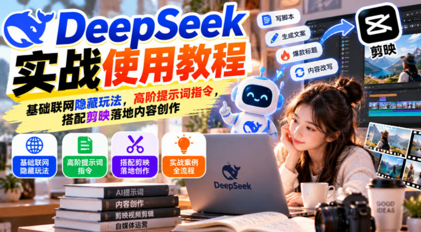 DeepSeek实战使用教程｜基础联网隐藏玩法，高阶提示词指令，搭配剪映落地内容创作-橙心云网创