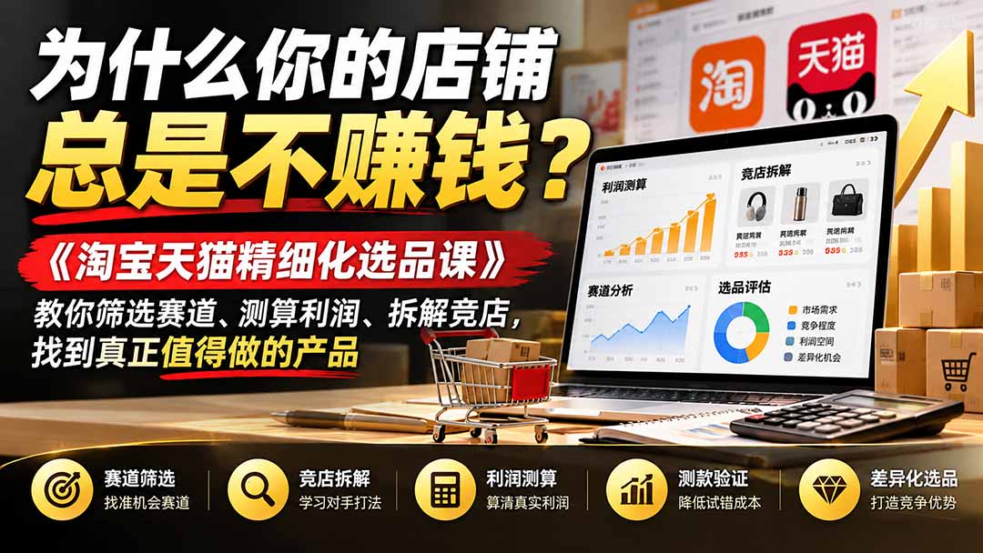 为什么你的店铺总是不赚钱?《淘宝天猫精细化选品课》教你筛选赛道、测算利润、拆解竞店,找到真正值得做的产品-橙心云网创