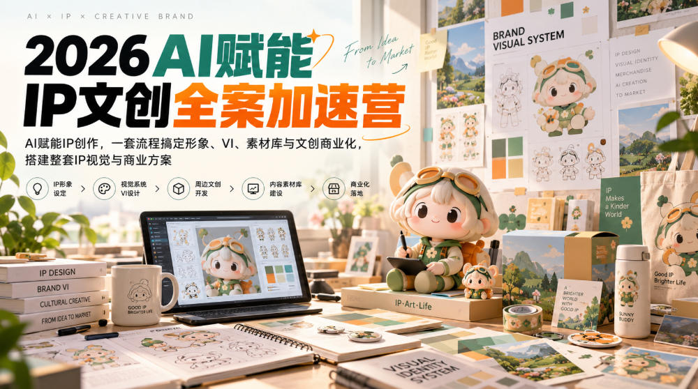 2026AI赋能ip文创全案加速营，AI赋能IP创作，一套流程搞定形象、VI、素材库与文创商业化，搭建整套IP视觉与商业方案-橙心云网创