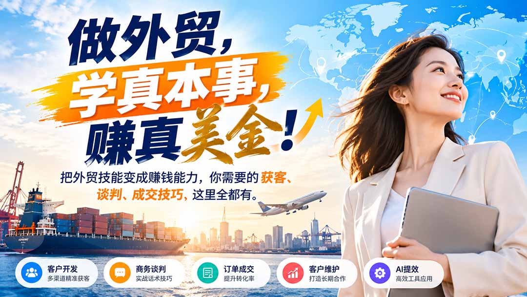 做外贸，学真本事，赚真美金！把外贸技能变成赚钱能力，你需要的获客、谈判、成交技巧，这里全都有-橙心云网创