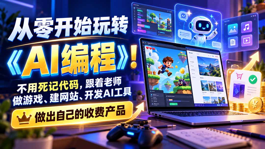 从零开始玩转《AI编程》!不用死记代码,跟着老师做游戏、建网站、开发AI工具,最后完成自己的收费产品-橙心云网创
