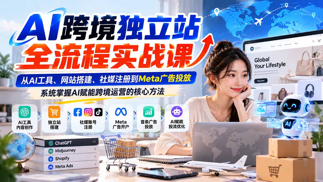 AI跨境独立站全流程实战课:从AI工具、网站搭建、社媒注册到Meta广告投放,系统掌握AI赋能跨境运营的核心方法-橙心云网创