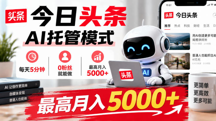 今日头条AI托管模式，每天5分钟，0粉丝就能做，最高月入5000+【揭秘】-橙心云网创
