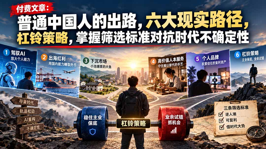 付费文章:普通中国人的出路,六大现实路径,杠铃策略,掌握筛选标准对抗时代不确定性-橙心云网创