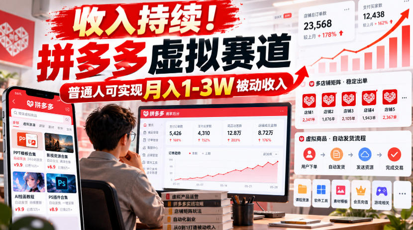 收入持续!拼多多虚拟赛道,普通人可实现月入1-3 W被动收入【揭秘】-橙心云网创