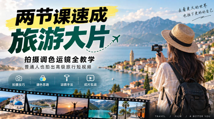 两节课速成旅游大片｜拍摄调色运镜全教学，普通人也拍出高级旅行短视频-橙心云网创