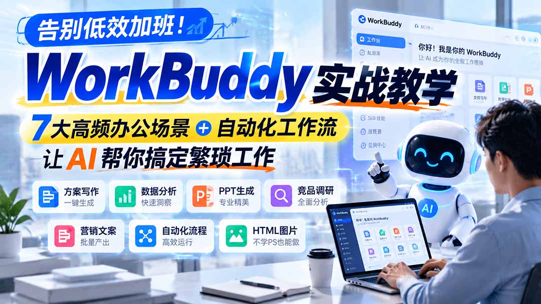 告别低效加班！WorkBuddy实战教学，7大高频办公场景＋自动化工作流，让AI帮你搞定繁琐工作-橙心云网创