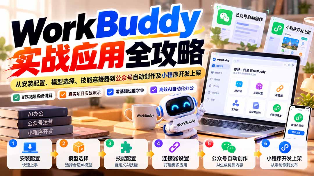 WorkBuddy 实战应用全攻略:从安装配置、模型选择、技能连接器到公众号自动创作及小程序开发上架-橙心云网创