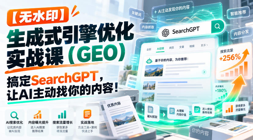 【无水印】生成式引擎优化(GEO)实战课：搞定SearchGPT，让AI主动找你的内容！【原创双语字幕】-橙心云网创