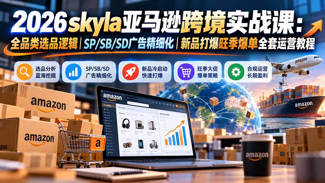 skyla亚马逊跨境实战课-更新1019：全品类选品逻辑｜SP/SB/SD广告精细化｜新品打爆旺季爆单全套运营教程-橙心云网创