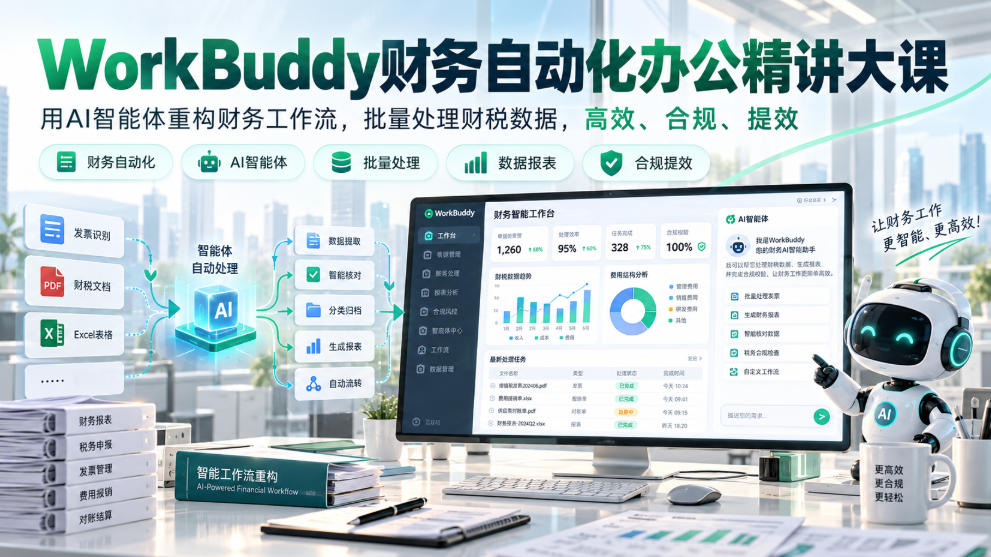 WorkBuddy财务自动化办公精讲大课，用AI智能体重构财务工作流，批量处理财税数据，高效、合规、提效-橙心云网创