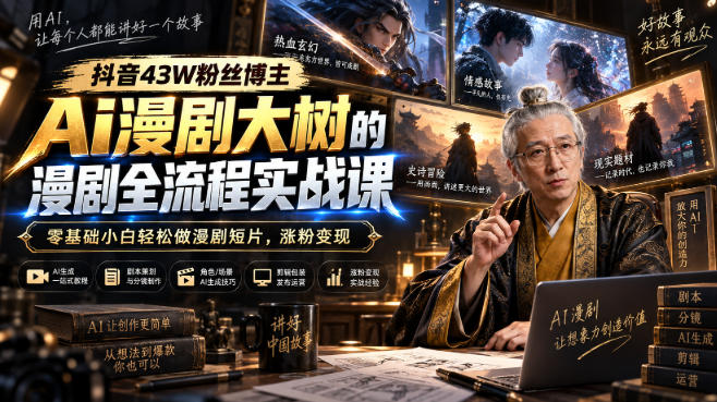 抖音43W粉丝博主Ai漫剧大树的漫剧制作全流程实战课,零基础小白轻松做漫剧短片,涨粉变现(更新1027)-橙心云网创