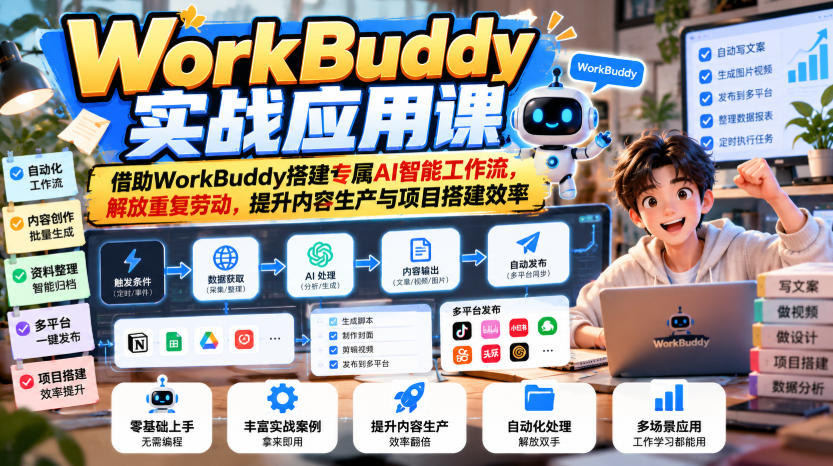 WorkBuddy实战应用课，借助WorkBuddy搭建专属AI智能工作流，解放重复劳动，提升内容生产与项目搭建效率-橙心云网创