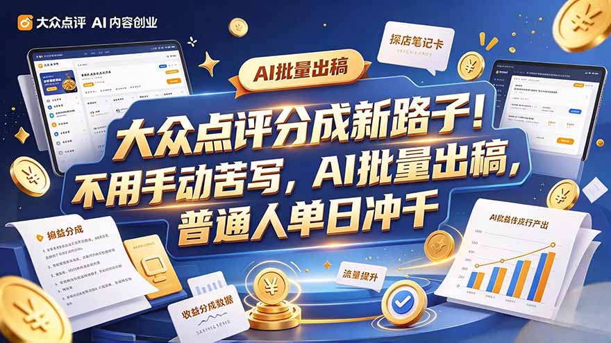 大众点评副业新玩法,工具提效解放双手,批量做笔记,单日可破千-橙心云网创