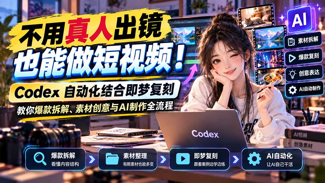 不用真人出镜也能做短视频!Codex自动化结合即梦复刻,教你爆款拆解、素材创意与AI制作全流程-橙心云网创