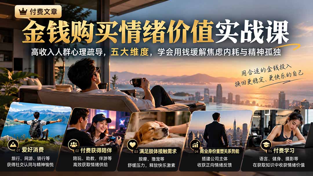 付费文章：金钱购买情绪价值实战课｜高收入人群心理疏导，五大维度，学会用钱缓解焦虑内耗与精神孤独-橙心云网创