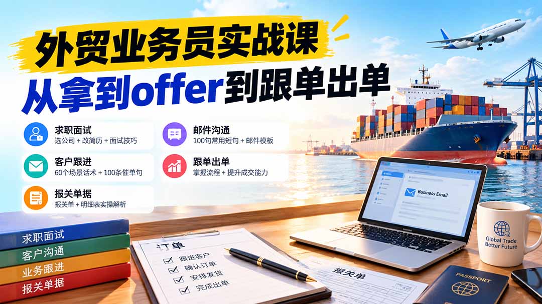 外贸业务员从求职到出单实战课:教你筛选优质公司、优化简历、应对面试、客户跟进催单及出口报关操作篇-橙心云网创