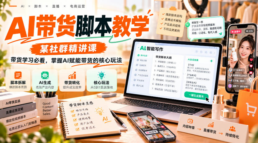 AI带货脚本教学,某社群精讲课,带货学习必看,掌握AI赋能带货的核心玩法-橙心云网创