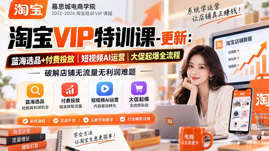 淘宝VIP特训课-更新1016:蓝海选品+付费投放|短视频AI运营|大促起爆全流程,破解店铺无流量无利润难题-橙心云网创