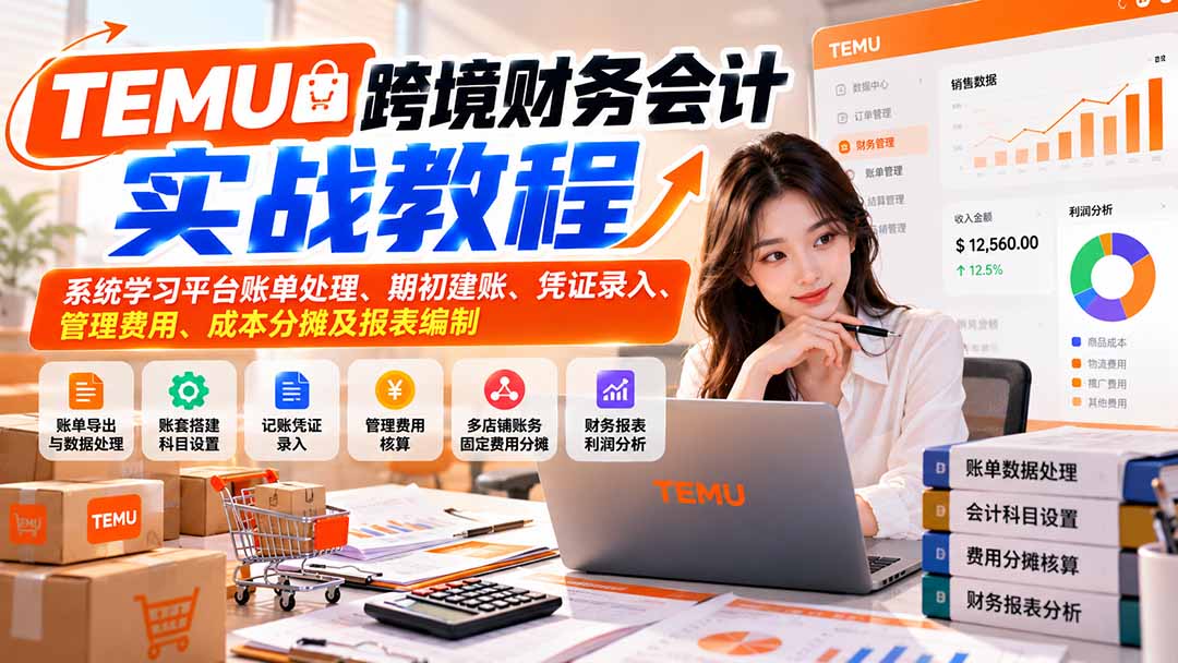 TEMU跨境财务会计实战教程:系统学习平台账单处理、期初建账、凭证录入、管理费用、成本分摊及报表编制-橙心云网创