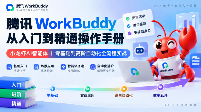腾讯WorkBuddy从入门到精通操作手册|小龙虾AI智能体,零基础到高阶自动化全流程实战【文档】-橙心云网创