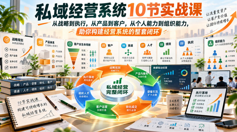 私域经营系统10节实战课,从战略到执行,从产品到客户,从个人能力到组织能力,助你构建经营系统的整套闭环-橙心云网创