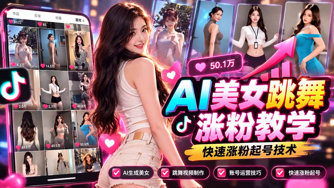 AI美女跳舞涨粉教学,AI生成美女,跳舞视频制作,账号运营与快速起号涨粉-橙心云网创