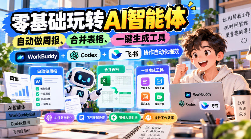 【无水印】零基础玩转AI智能体,自动做周报、合并表格、一键生成工具,WorkBuddy+Codex + 飞书协作自动化提效-橙心云网创