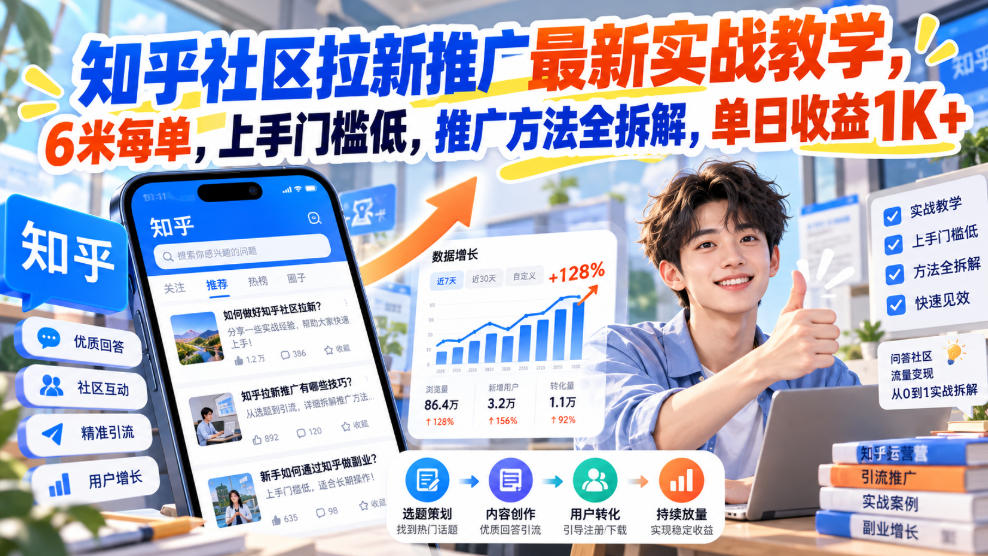 知乎社区拉新推广最新实战教学,6米每单,上手门槛低,推广方法全拆解,单日收益1K+!(更新1021)-橙心云网创