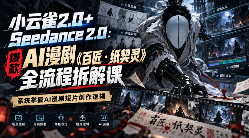 小云雀2.0+Seedance 2.0:爆款AI漫剧《百匠・纸契灵》全流程拆解课,系统掌握AI漫剧短片创作逻辑-橙心云网创