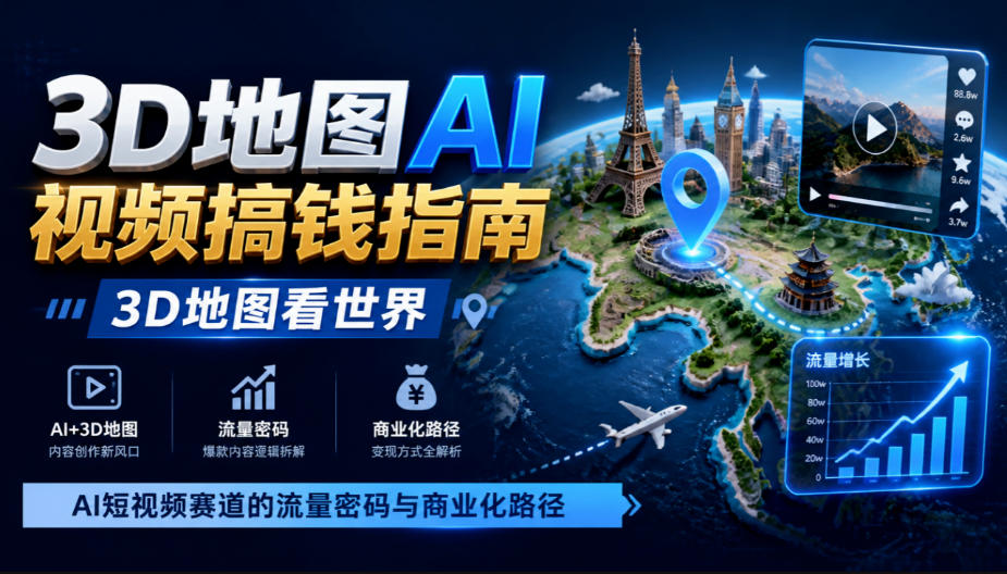 3D地图AI视频搞钱指南,3D地图看世界,AI短视频赛道的流量密码与商业化路径【文档】-橙心云网创