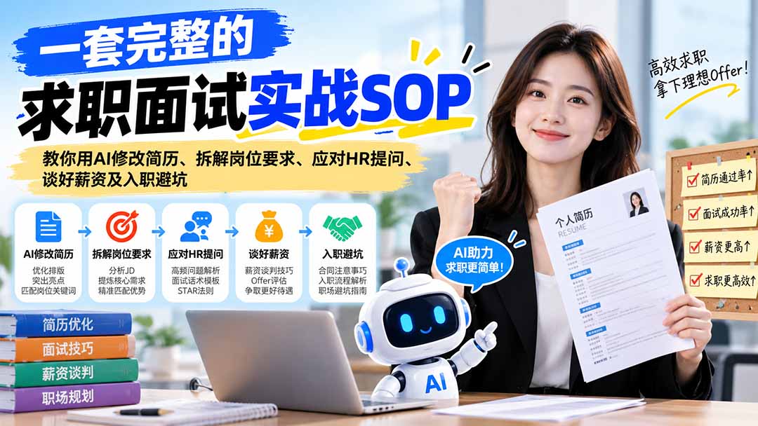 一套完整的求职面试实战SOP:教你用AI修改简历、拆解岗位要求、应对HR提问、谈好薪资及入职避坑-橙心云网创