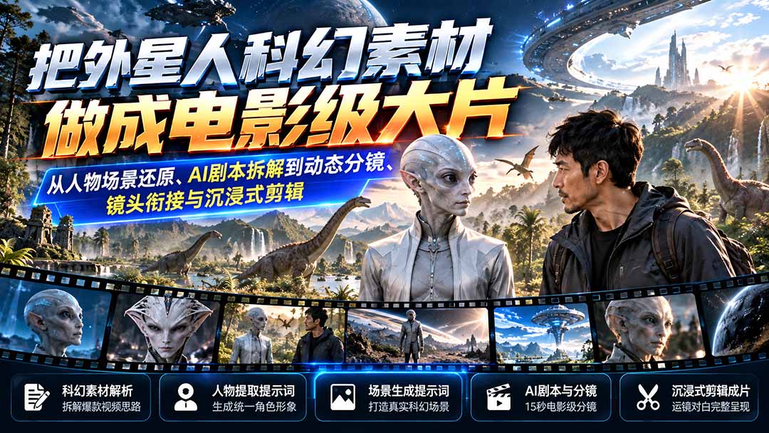 把外星人科幻素材做成电影级大片:从人物场景还原、AI剧本拆解到动态分镜、镜头衔接与沉浸式剪辑-橙心云网创