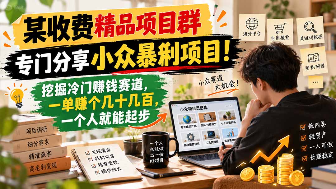 某收费精品项目群,专门分享小众暴俐项目!挖掘冷门赚钱赛道,一单赚个几十几百,一个人就能起步-橙心云网创