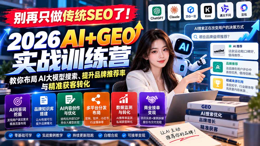 别再只做传统SEO了!《2026AI+GEO实战训练营》教你布局AI大模型搜索、提升品牌推荐率与精准获客转化-橙心云网创