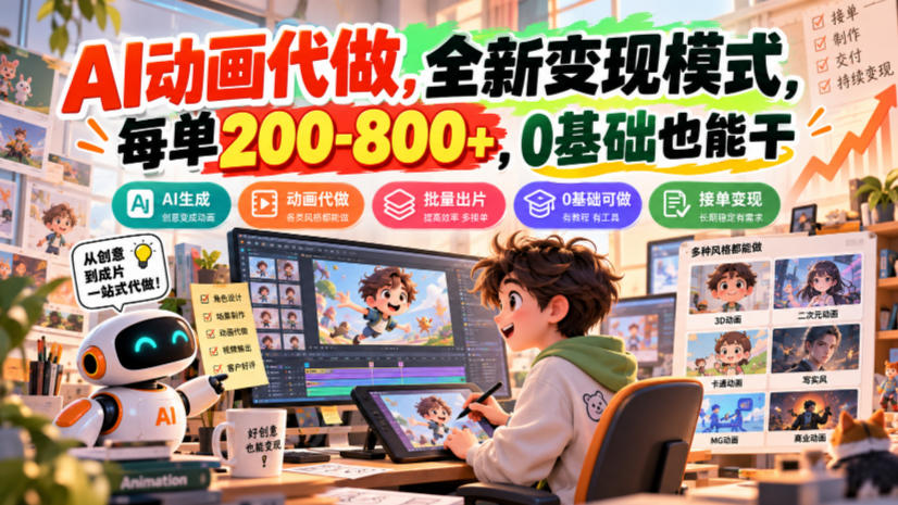 AI动画代做，全新变现模式，每单200-800+，0基础也能干【揭秘】-橙心云网创