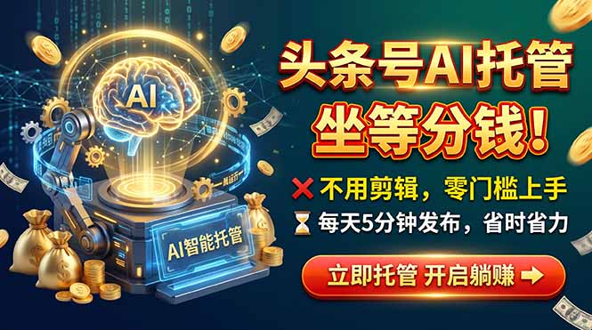 头条AI视频托管,你出号我运营,每天花5分钟发布,月赚1W+,手机可做-橙心云网创