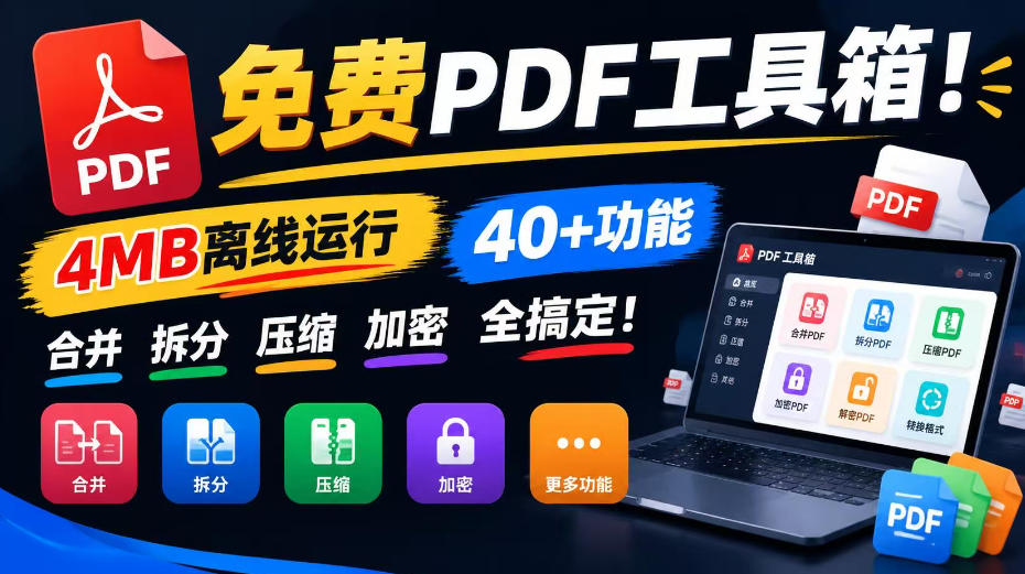 免费PDF工具箱!4MB离线运行,40+功能,合并拆分压缩加密全搞定!-橙心云网创