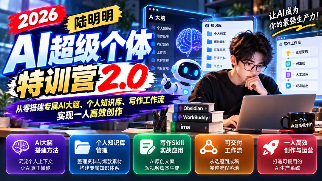 2026AI超级个体特训营2.0:从零搭建专属AI大脑、个人知识库、写作工作流,实现一人高效创作-橙心云网创