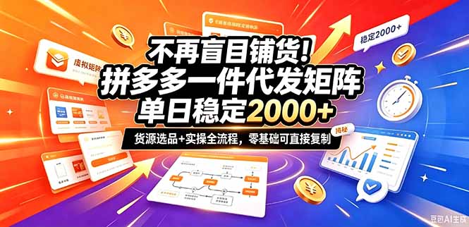 不再盲目铺货!拼多多一件代发矩阵落地攻略,提供优质货源店铺运营全流程,零基础可直接复制-橙心云网创
