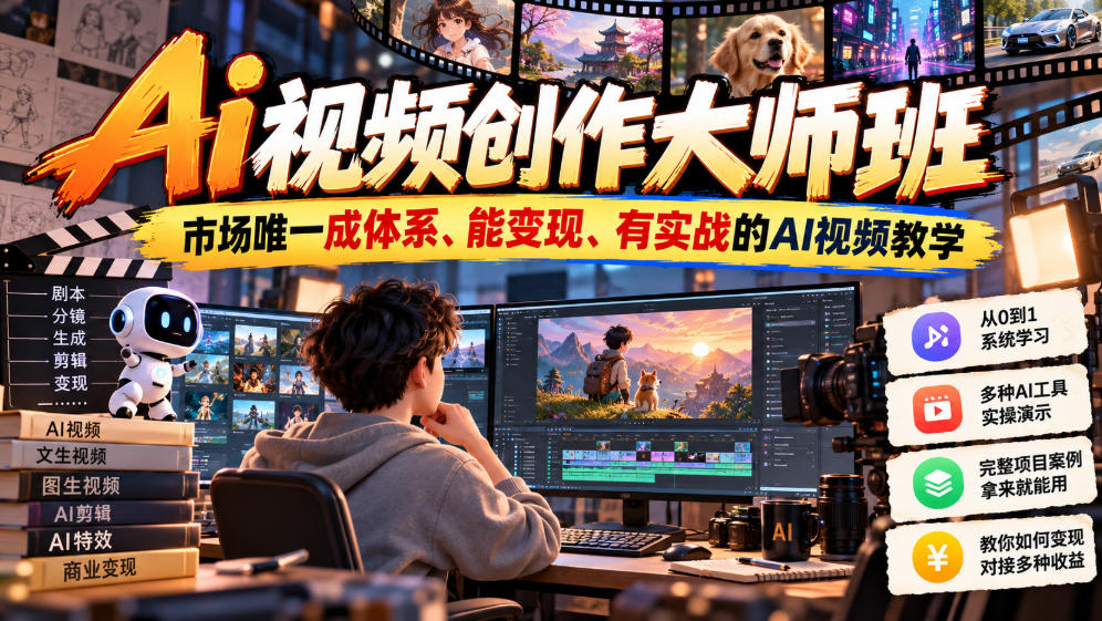 Ai视频创作大师班,市场唯一成体系、能变现、有实战的AI视频教学(更新2026)-橙心云网创