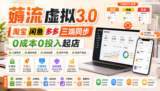 绅白不白·薅流虚拟3.0丨淘宝闲鱼多多三端同步丨0成本0投入起店-橙心云网创
