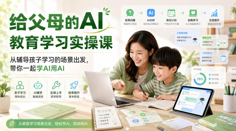 给父母的AI教育学习实操课,从辅导孩子学习的场景出发,带你一起学AI用AI-橙心云网创